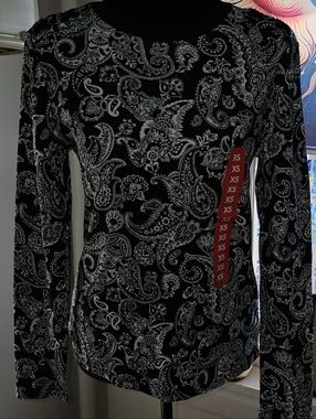 Rafaella Black Paisley Long-Sleeve Tee